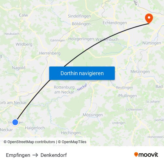 Empfingen to Denkendorf map