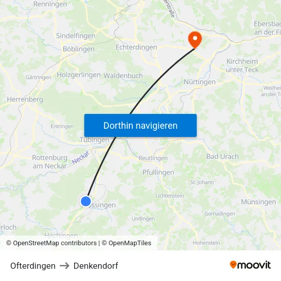Ofterdingen to Denkendorf map