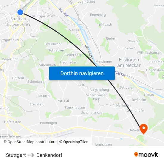 Stuttgart to Denkendorf map