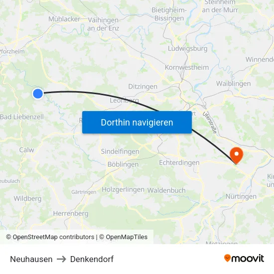 Neuhausen to Denkendorf map