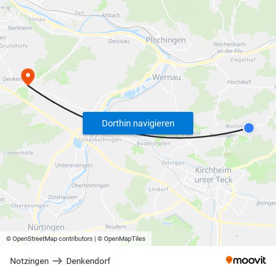 Notzingen to Denkendorf map