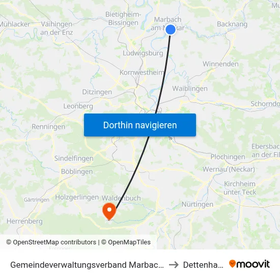 Gemeindeverwaltungsverband Marbach am Neckar to Dettenhausen map