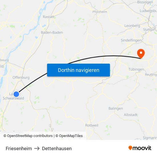 Friesenheim to Dettenhausen map