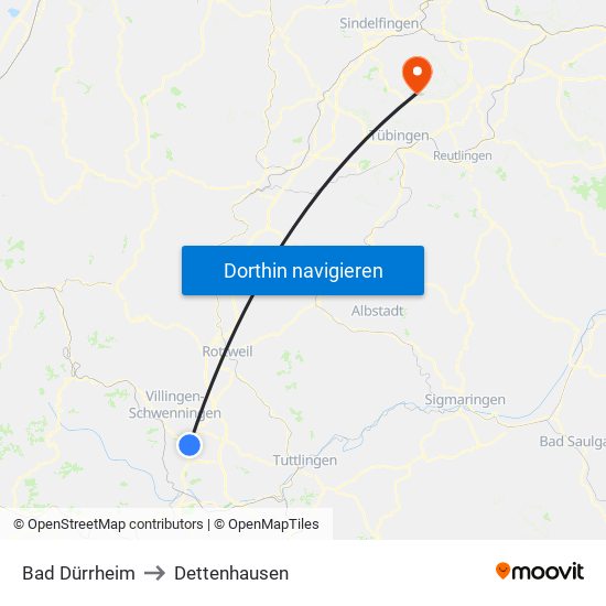 Bad Dürrheim to Dettenhausen map