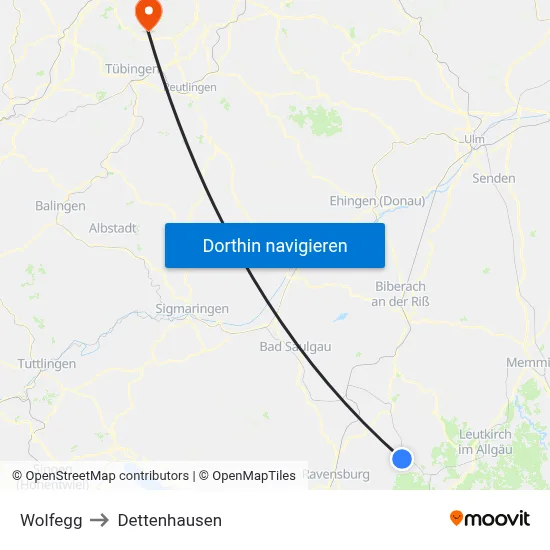 Wolfegg to Dettenhausen map