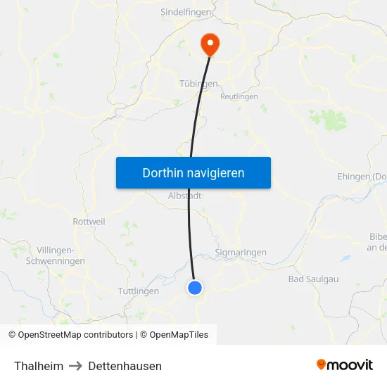 Thalheim to Dettenhausen map