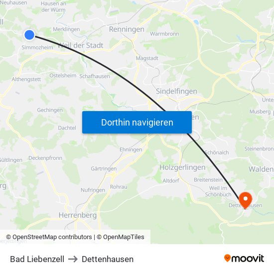 Bad Liebenzell to Dettenhausen map