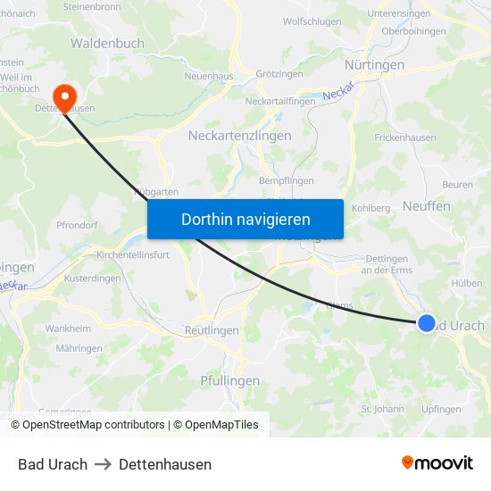 Bad Urach to Dettenhausen map