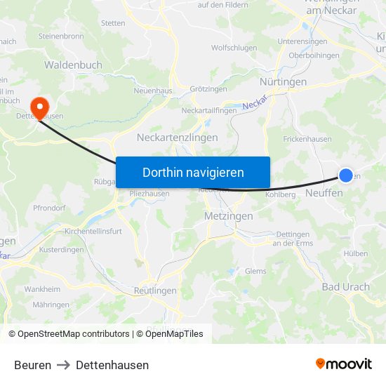 Beuren to Dettenhausen map