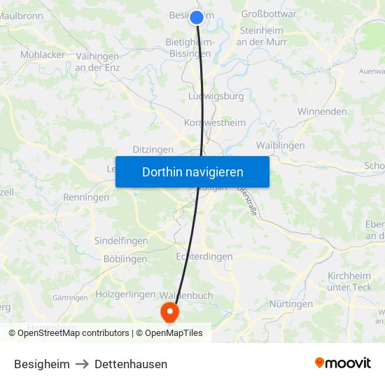 Besigheim to Dettenhausen map