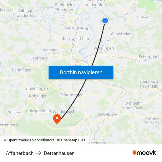 Affalterbach to Dettenhausen map