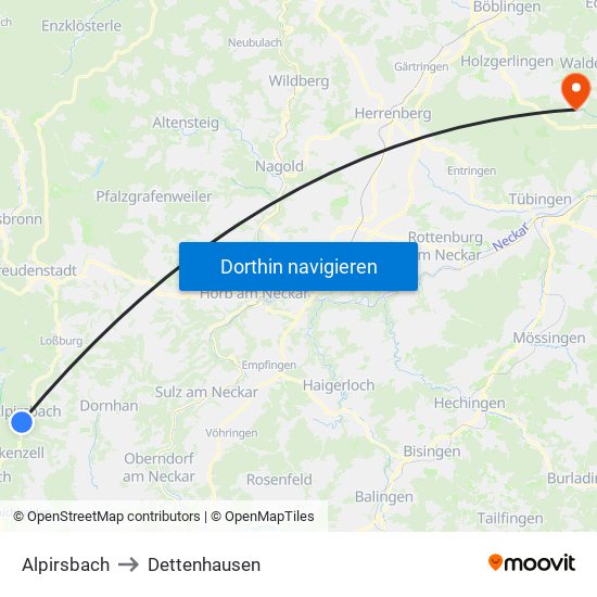 Alpirsbach to Dettenhausen map
