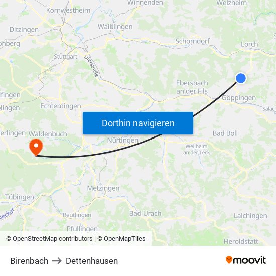 Birenbach to Dettenhausen map