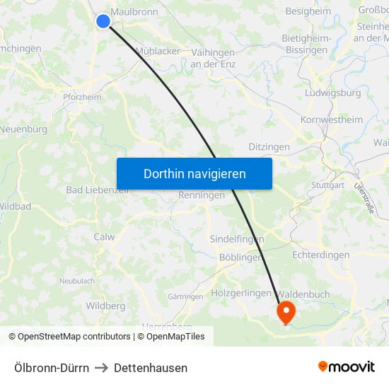 Ölbronn-Dürrn to Dettenhausen map