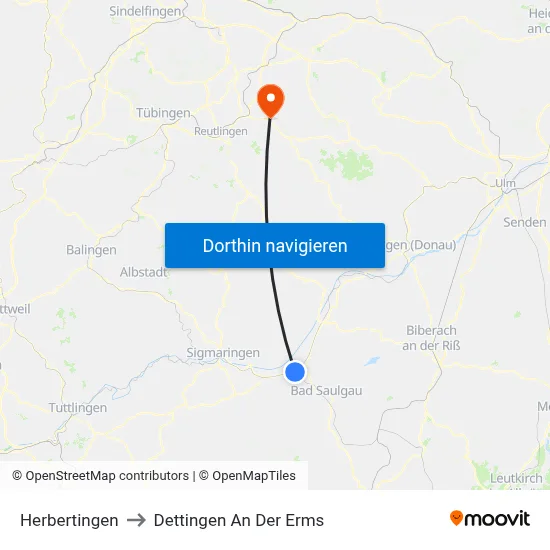 Herbertingen to Dettingen An Der Erms map