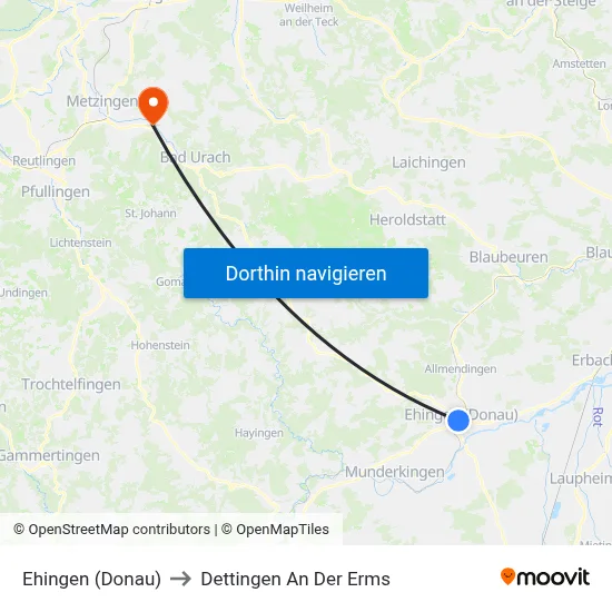 Ehingen (Donau) to Dettingen An Der Erms map