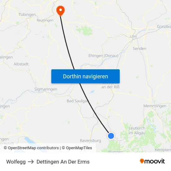 Wolfegg to Dettingen An Der Erms map
