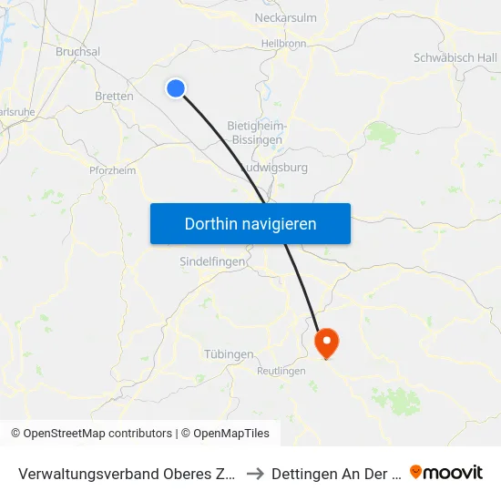 Verwaltungsverband Oberes Zabergäu to Dettingen An Der Erms map