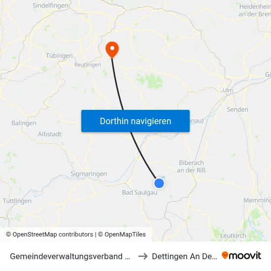 Gemeindeverwaltungsverband Bad Buchau to Dettingen An Der Erms map