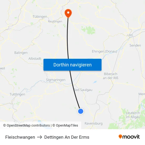Fleischwangen to Dettingen An Der Erms map