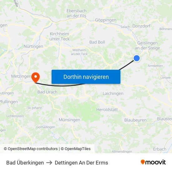 Bad Überkingen to Dettingen An Der Erms map
