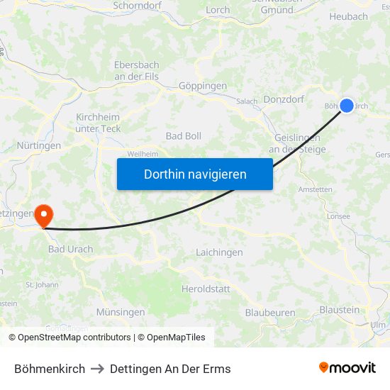 Böhmenkirch to Dettingen An Der Erms map