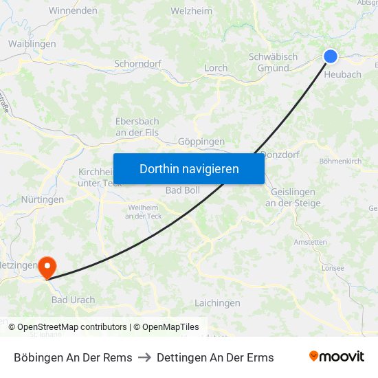 Böbingen An Der Rems to Dettingen An Der Erms map