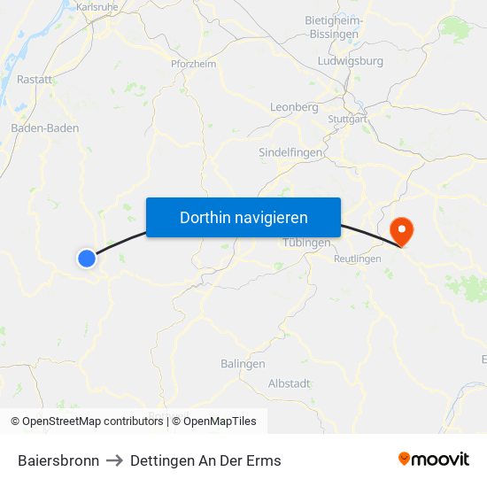 Baiersbronn to Dettingen An Der Erms map