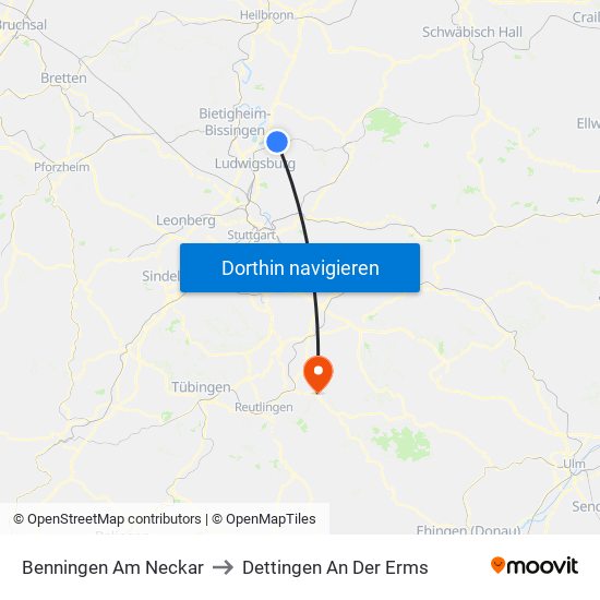 Benningen Am Neckar to Dettingen An Der Erms map