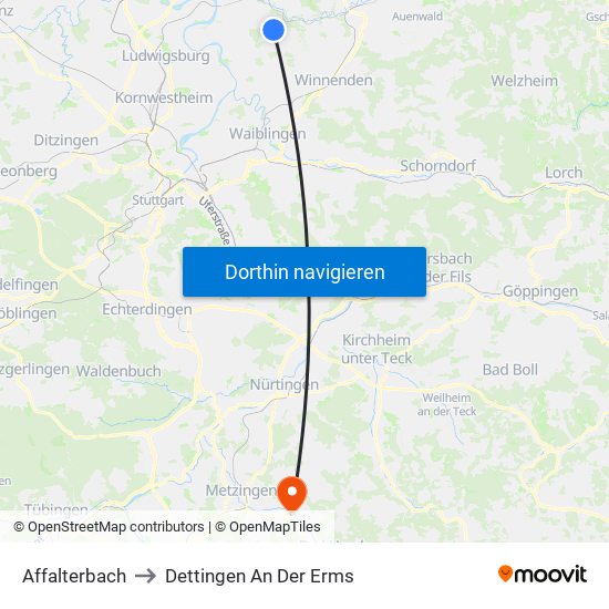 Affalterbach to Dettingen An Der Erms map