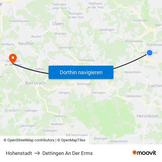 Hohenstadt to Dettingen An Der Erms map