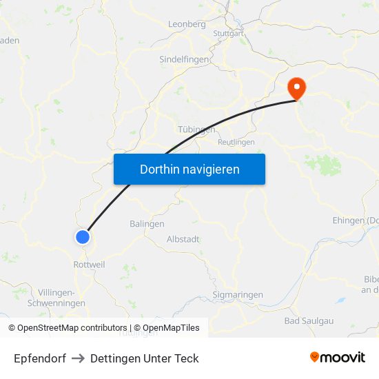 Epfendorf to Dettingen Unter Teck map