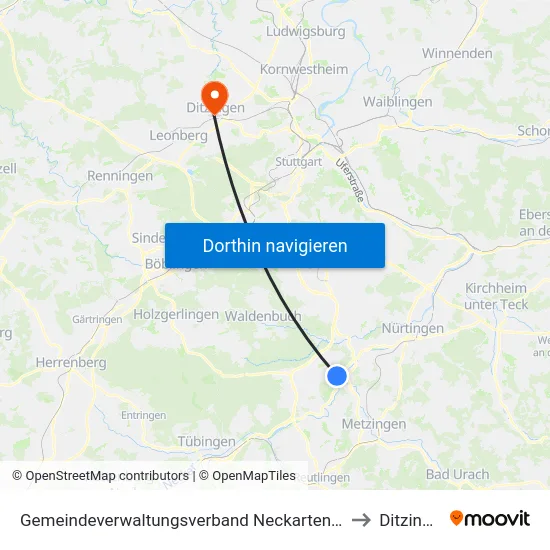 Gemeindeverwaltungsverband Neckartenzlingen to Ditzingen map