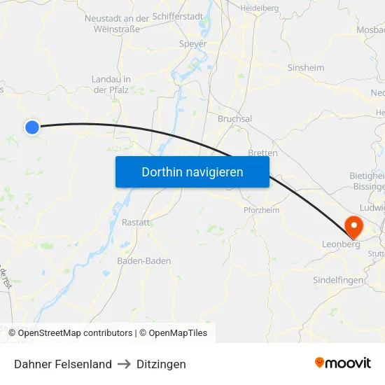 Dahner Felsenland to Ditzingen map