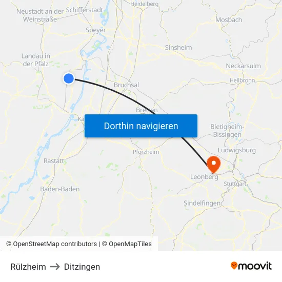 Rülzheim to Ditzingen map