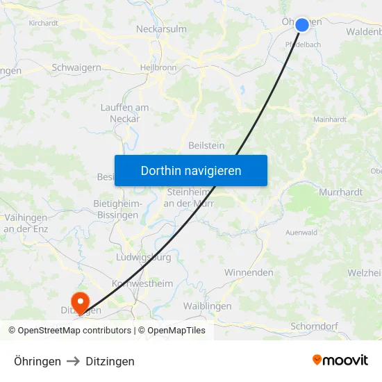 Öhringen to Ditzingen map