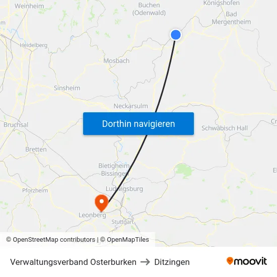 Verwaltungsverband Osterburken to Ditzingen map