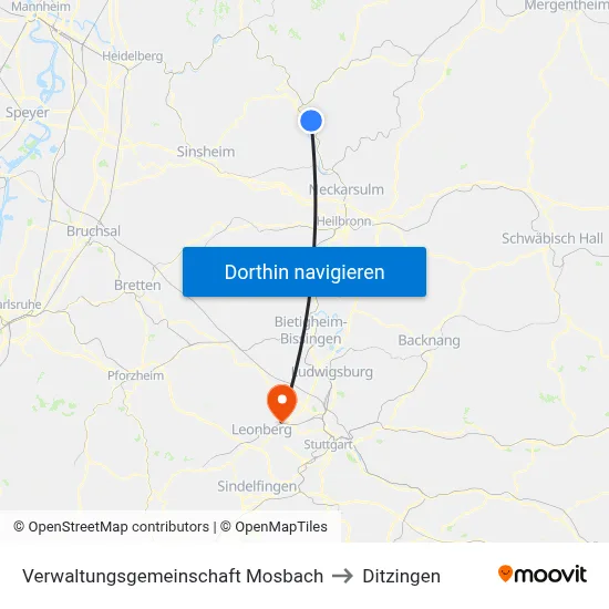 Verwaltungsgemeinschaft Mosbach to Ditzingen map