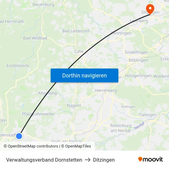 Verwaltungsverband Dornstetten to Ditzingen map