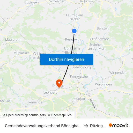 Gemeindeverwaltungsverband Bönnigheim to Ditzingen map