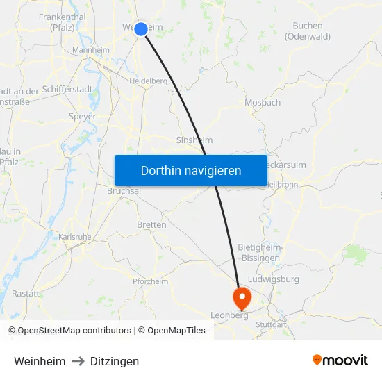 Weinheim to Ditzingen map