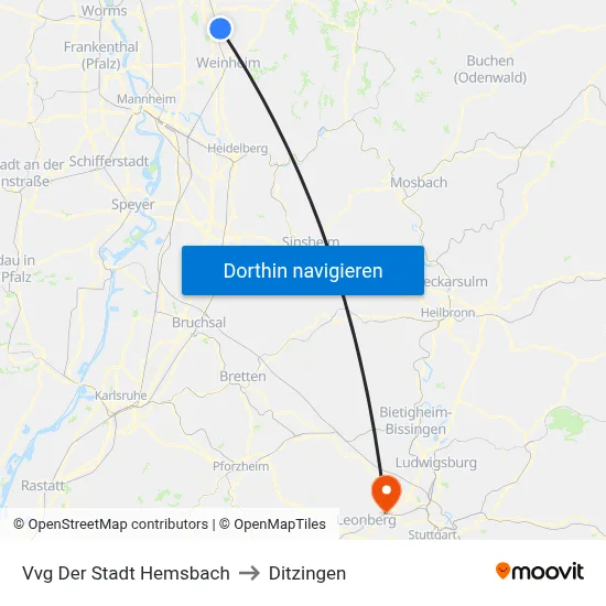 Vvg Der Stadt Hemsbach to Ditzingen map
