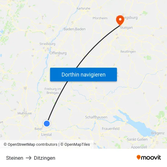 Steinen to Ditzingen map