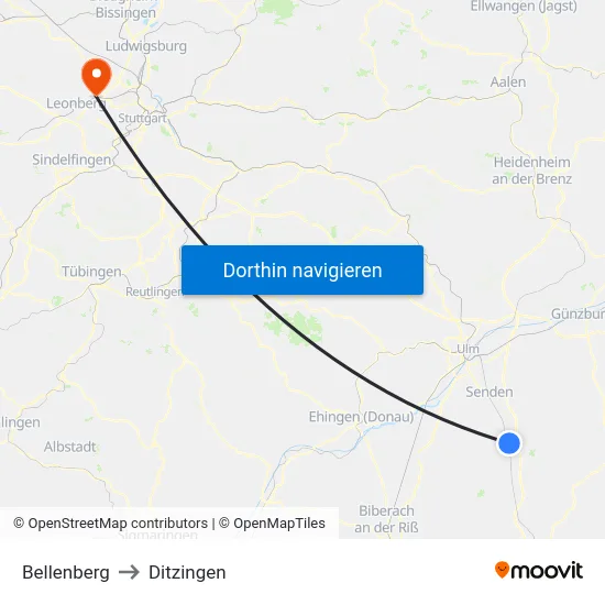 Bellenberg to Ditzingen map