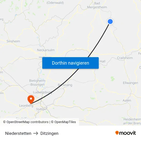 Niederstetten to Ditzingen map