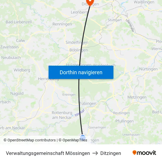 Verwaltungsgemeinschaft Mössingen to Ditzingen map