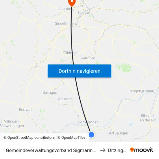 Gemeindeverwaltungsverband Sigmaringen to Ditzingen map