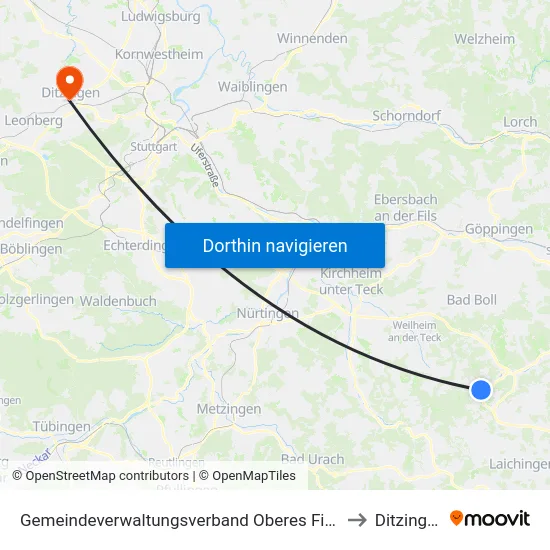 Gemeindeverwaltungsverband Oberes Filstal to Ditzingen map