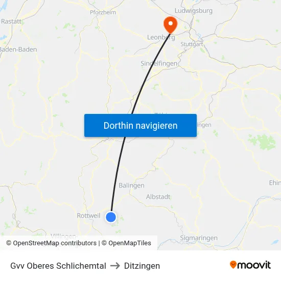 Gvv Oberes Schlichemtal to Ditzingen map
