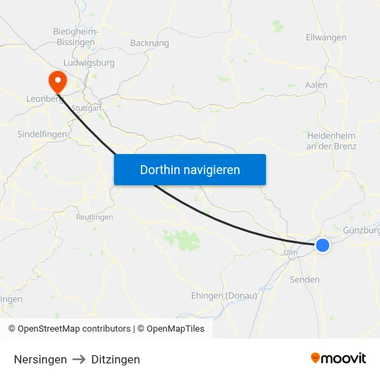 Nersingen to Ditzingen map